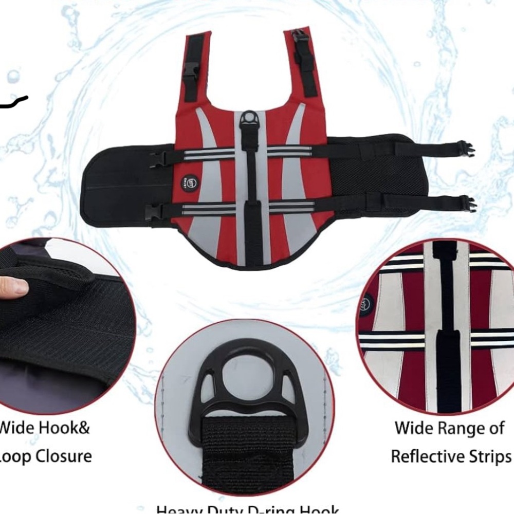 Red dog, life, jacket size, extra large see sizing chart